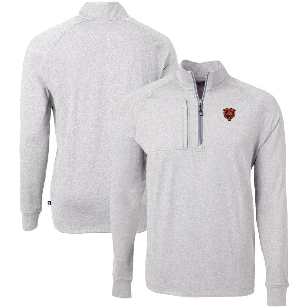 Chicago Bears Cutter & Buck Big & Tall Adapt Eco Raglan Quarter-Zip Jacket - Heather Gray Jackets