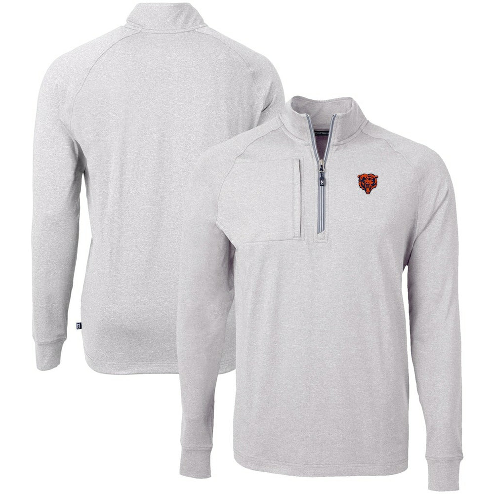 Chicago Bears Cutter & Buck Big & Tall Adapt Eco Raglan Quarter-Zip Jacket - Heather Gray Jackets