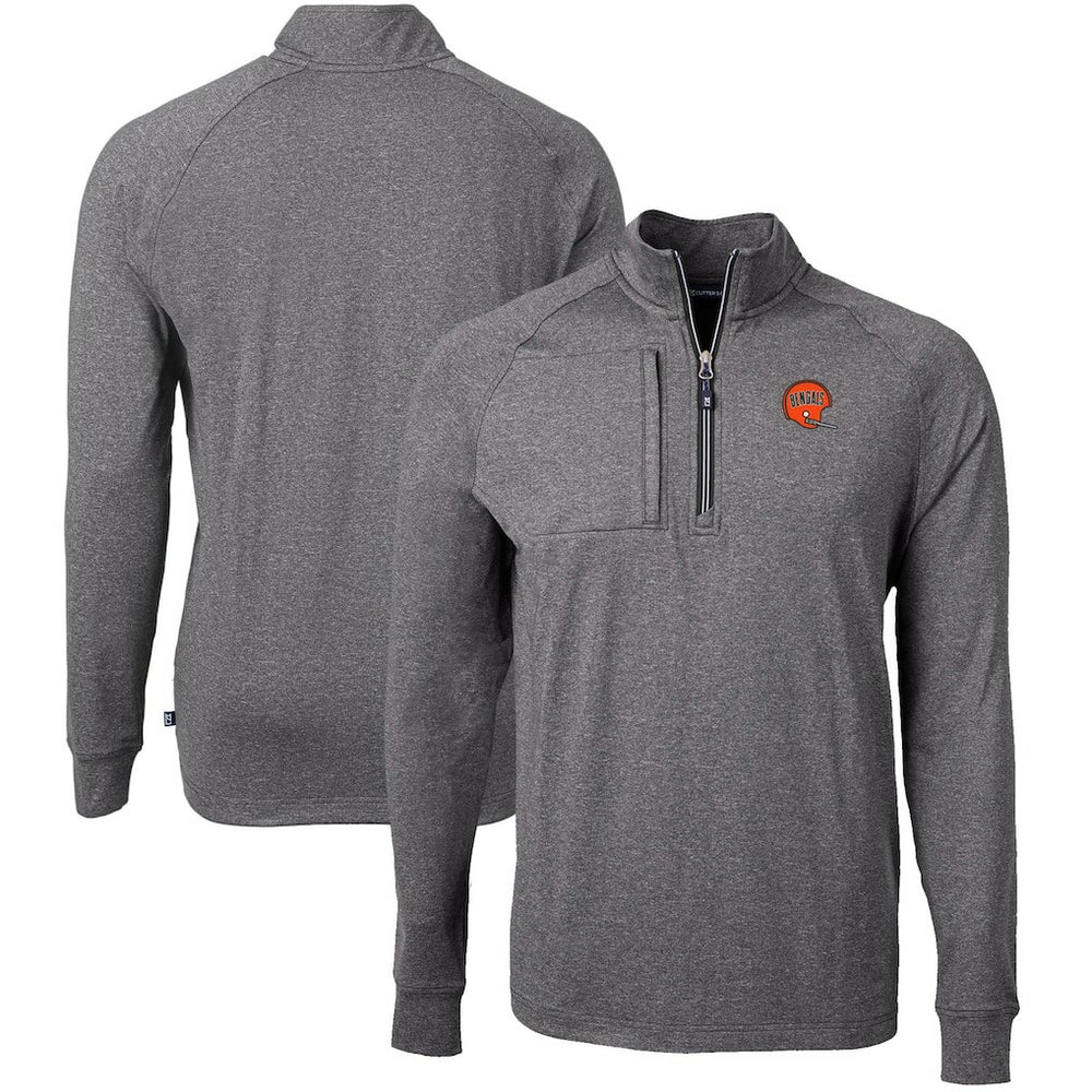 Cincinnati Bengals Cutter & Buck Big & Tall Adapt Eco Raglan Quarter-Zip Jacket - Heather Black Jackets