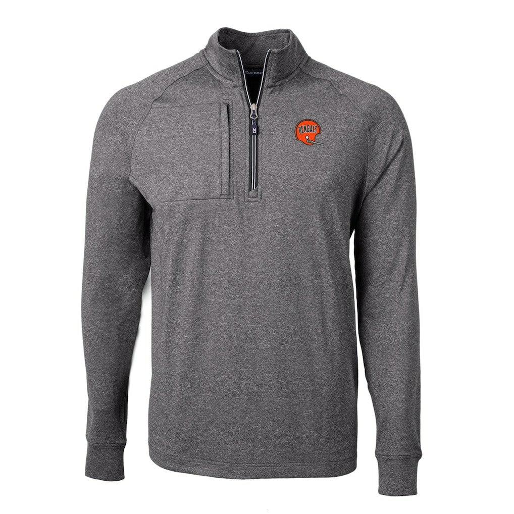 Cincinnati Bengals Cutter & Buck Big & Tall Adapt Eco Raglan Quarter-Zip Jacket - Heather Black Jackets