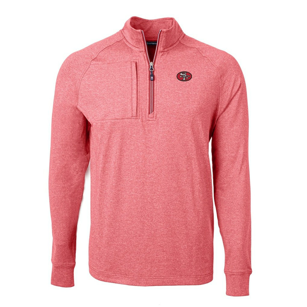 San Francisco 49ers Cutter & Buck Big & Tall Adapt Eco Raglan Quarter-Zip Jacket - Heather Scarlet Jackets