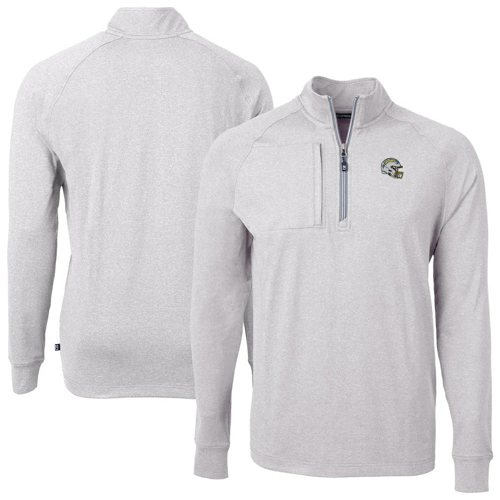 Los Angeles Chargers Cutter & Buck Big & Tall Adapt Eco Raglan Quarter-Zip Jacket - Heather Gray Jackets