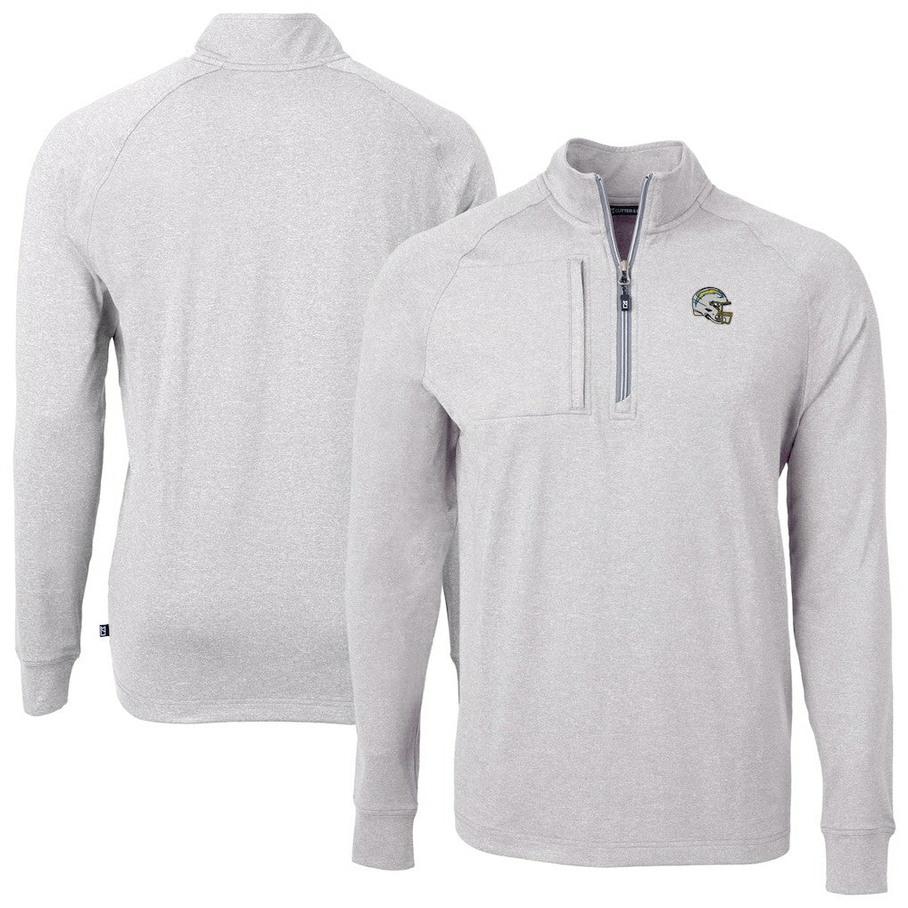 Los Angeles Chargers Cutter & Buck Big & Tall Adapt Eco Raglan Quarter-Zip Jacket - Heather Gray Jackets