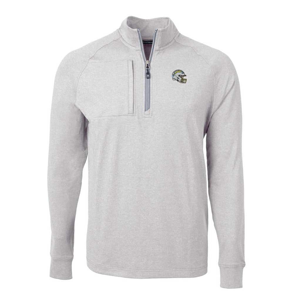 Los Angeles Chargers Cutter & Buck Big & Tall Adapt Eco Raglan Quarter-Zip Jacket - Heather Gray Jackets