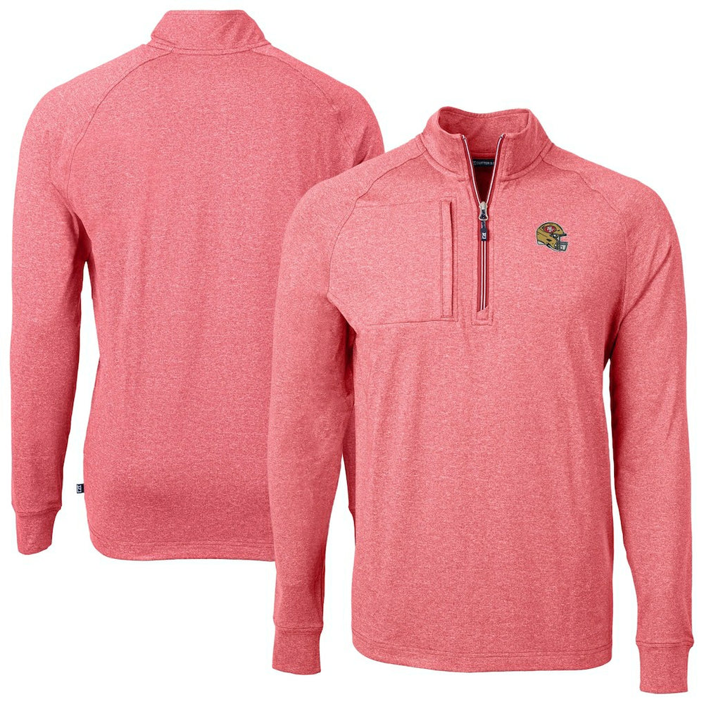 San Francisco 49ers Cutter & Buck Big & Tall Adapt Eco Raglan Quarter-Zip Jacket - Heather Scarlet Jackets