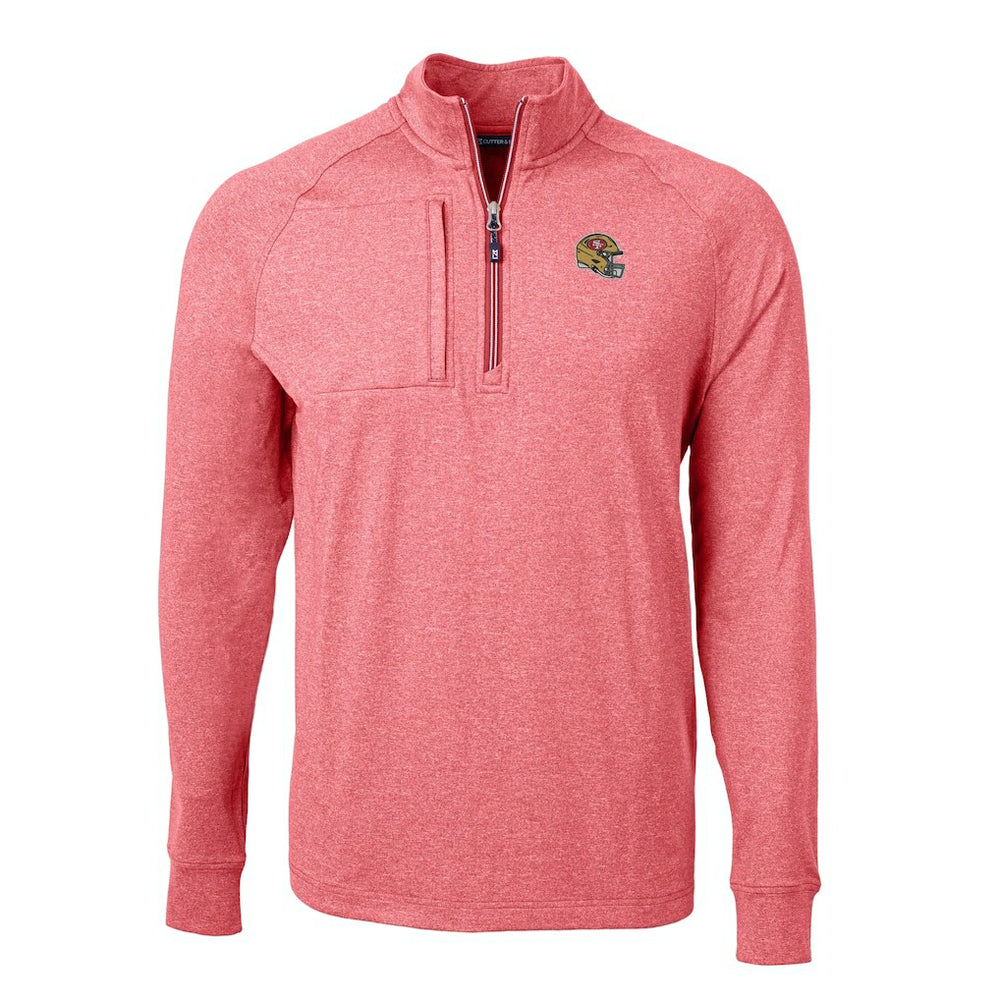 San Francisco 49ers Cutter & Buck Big & Tall Adapt Eco Raglan Quarter-Zip Jacket - Heather Scarlet Jackets