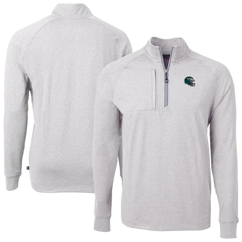 Philadelphia Eagles Cutter & Buck Big & Tall Adapt Eco Raglan Quarter-Zip Jacket - Heather Gray Jackets