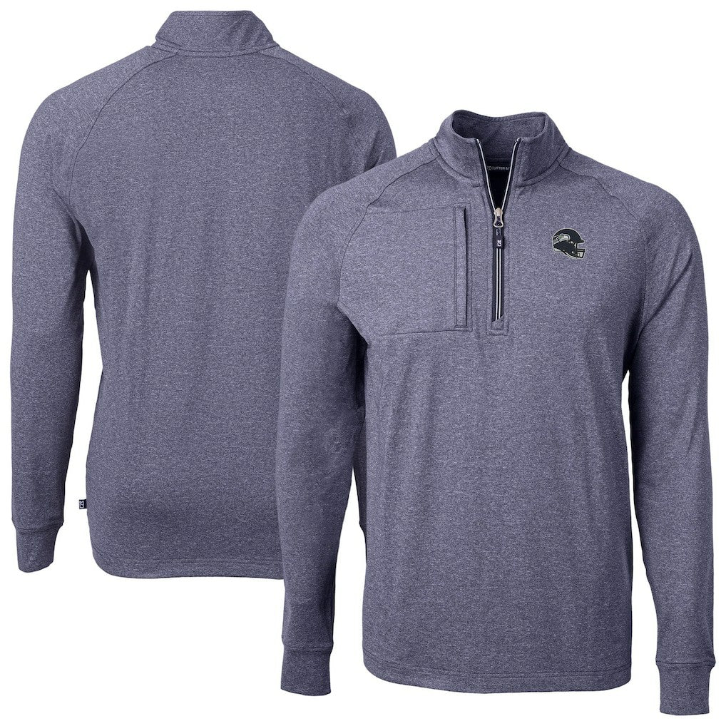 Seattle Seahawks Cutter & Buck Big & Tall Adapt Eco Raglan Quarter-Zip Jacket - Heather Navy Jackets