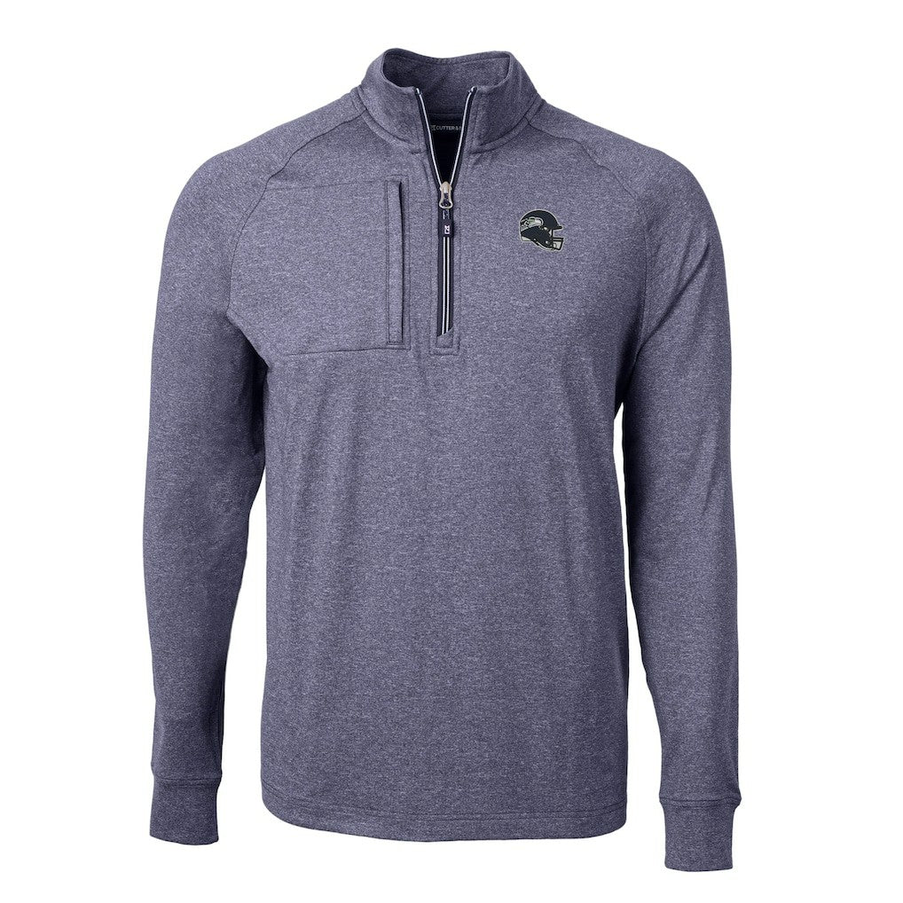 Seattle Seahawks Cutter & Buck Big & Tall Adapt Eco Raglan Quarter-Zip Jacket - Heather Navy Jackets