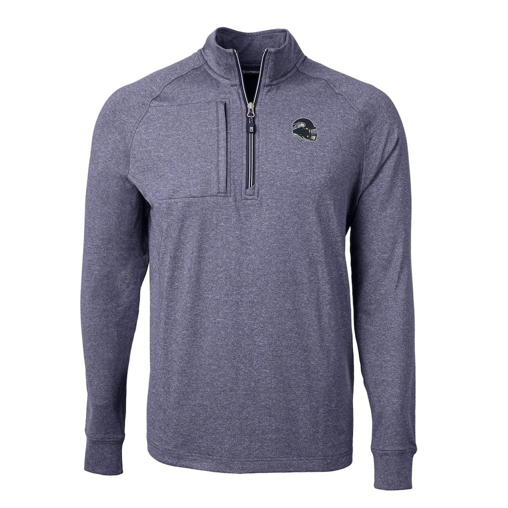 Seattle Seahawks Cutter & Buck Big & Tall Adapt Eco Raglan Quarter-Zip Jacket - Heather Navy Jackets
