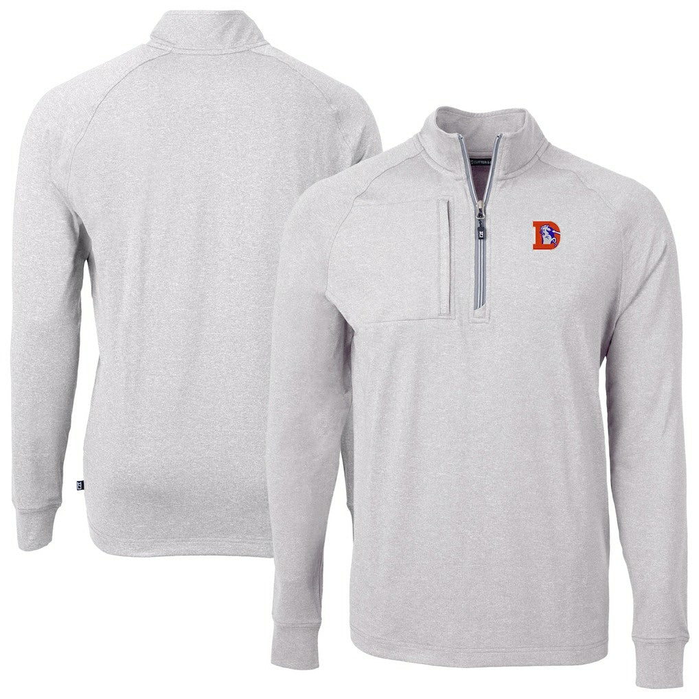 Denver Broncos Cutter & Buck Big & Tall Adapt Eco Raglan Quarter-Zip Jacket - Heather Gray Jackets
