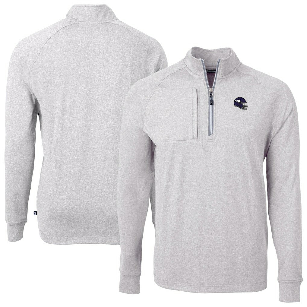 Minnesota Vikings Cutter & Buck Big & Tall Adapt Eco Raglan Quarter-Zip Jacket - Heather Gray Jackets