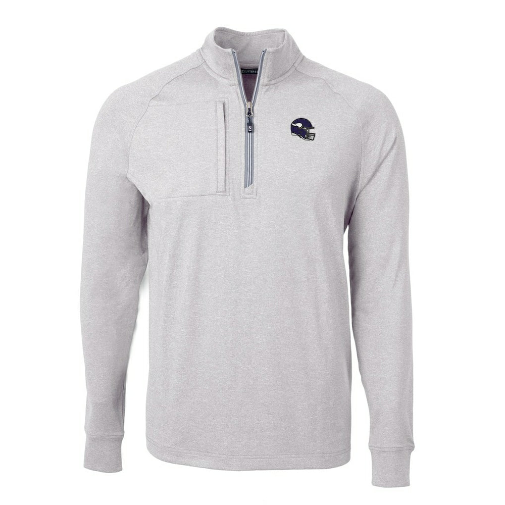 Minnesota Vikings Cutter & Buck Big & Tall Adapt Eco Raglan Quarter-Zip Jacket - Heather Gray Jackets