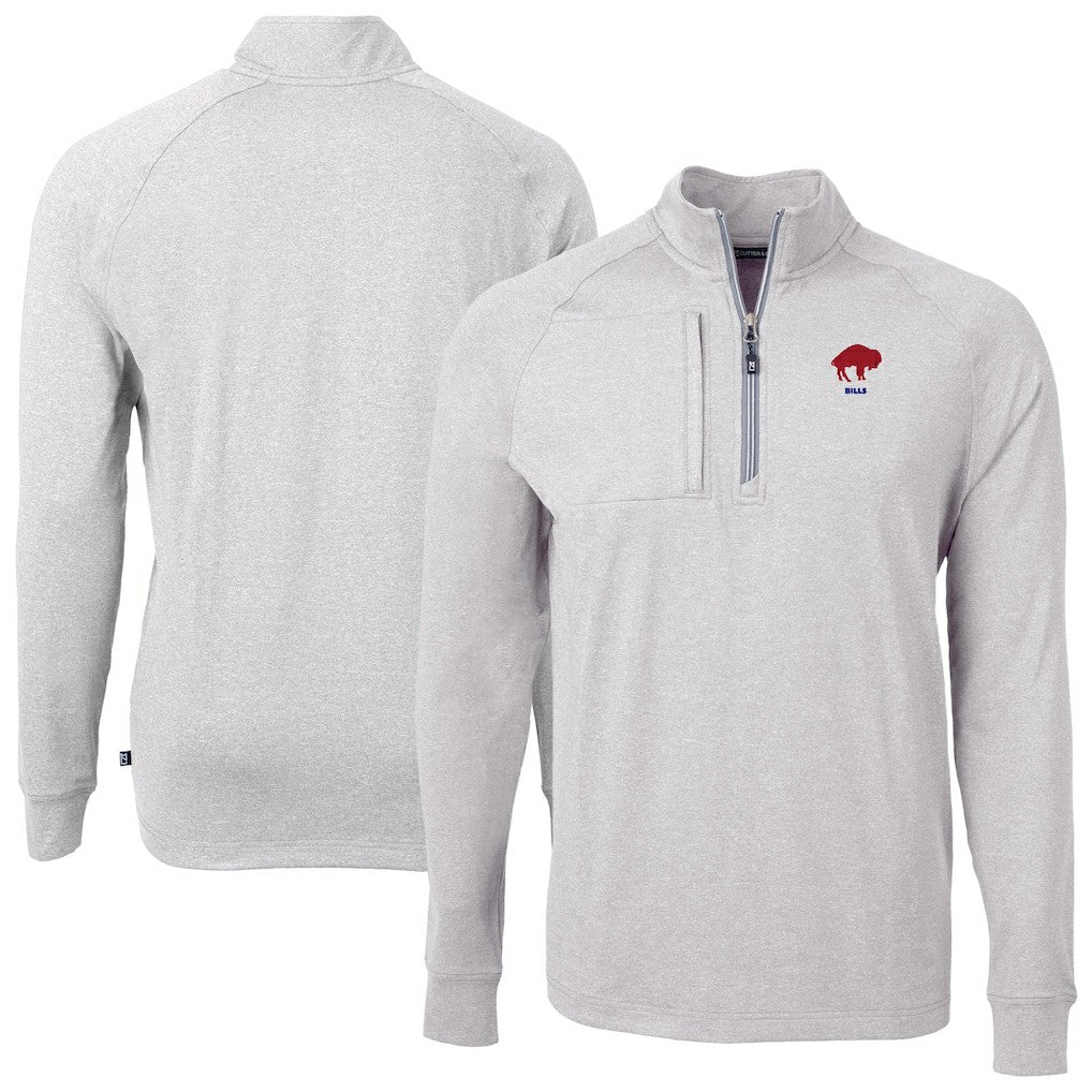 Buffalo Bills Cutter & Buck Big & Tall Adapt Eco Raglan Quarter-Zip Jacket - Heather Gray Jackets