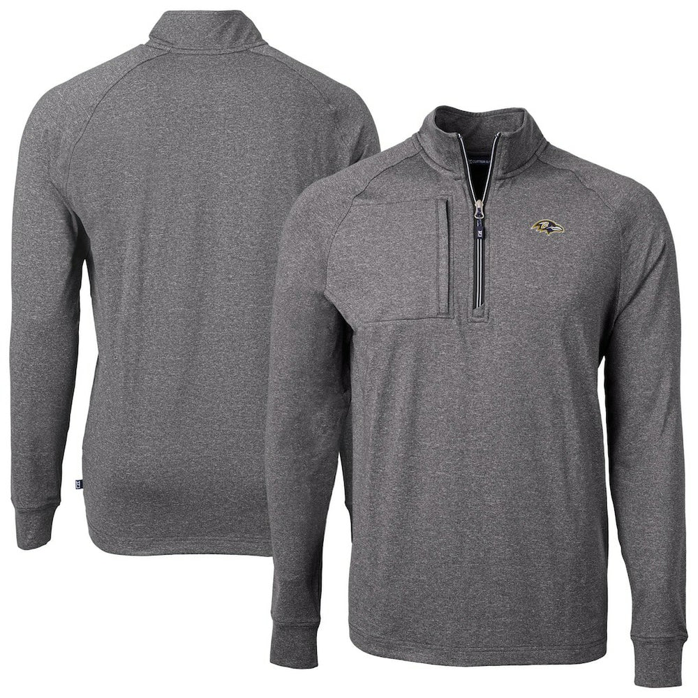 Baltimore Ravens Cutter & Buck Big & Tall Adapt Eco Raglan Quarter-Zip Jacket - Heather Black Jackets