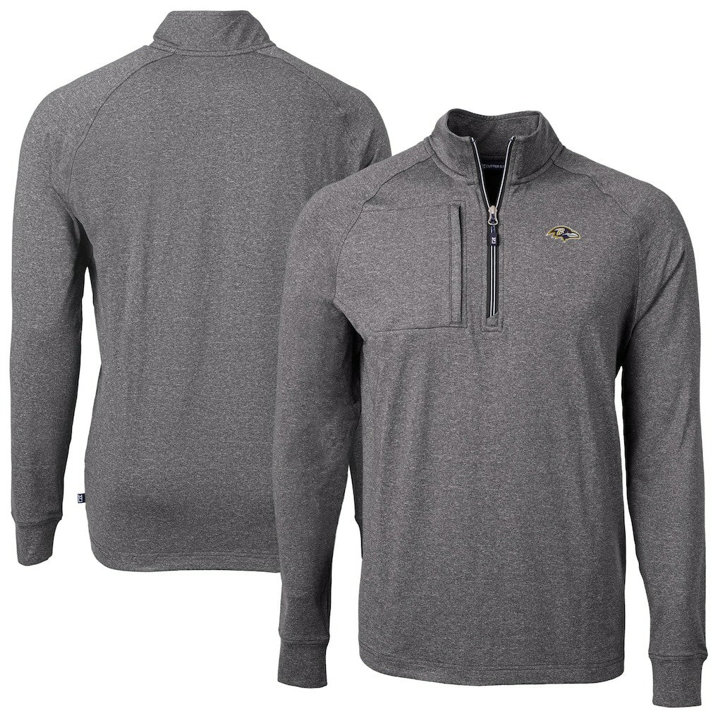 Baltimore Ravens Cutter & Buck Big & Tall Adapt Eco Raglan Quarter-Zip Jacket - Heather Black Jackets