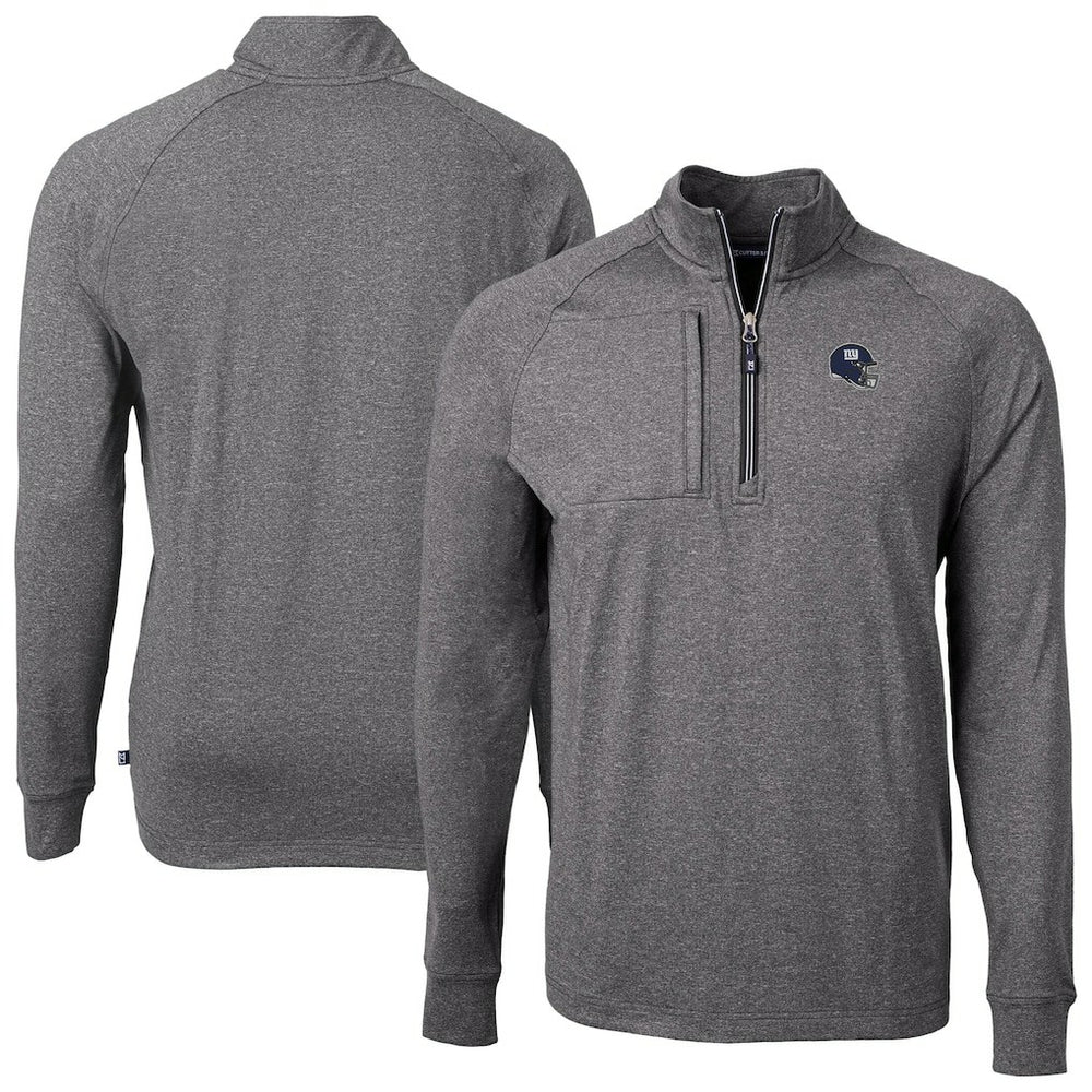 New York Giants Cutter & Buck Big & Tall Adapt Eco Raglan Quarter-Zip Jacket - Heather Black Jackets