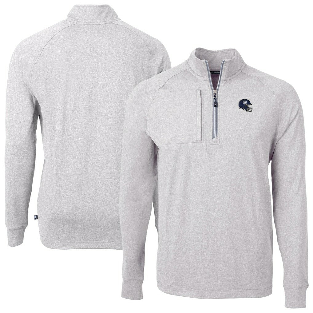 New York Giants Cutter & Buck Big & Tall Adapt Eco Raglan Quarter-Zip Jacket - Heather Gray Jackets