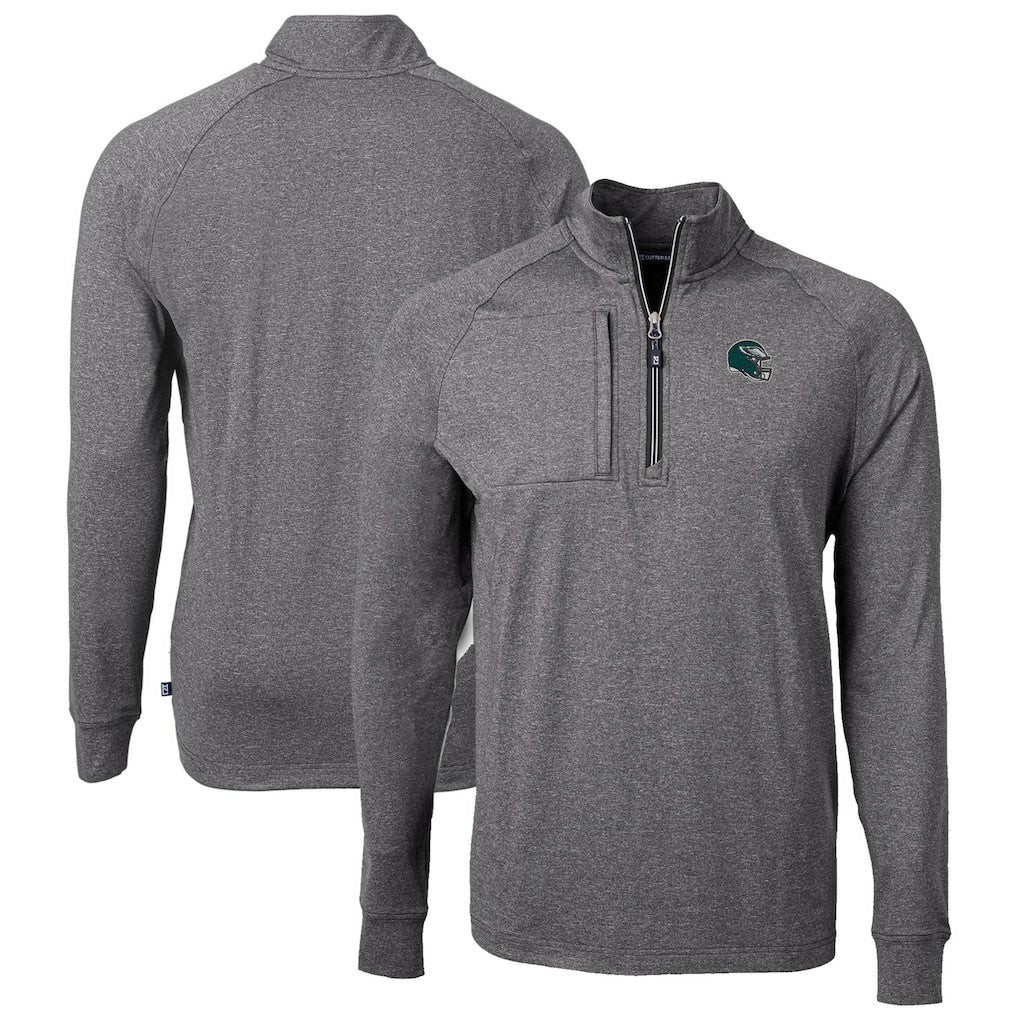 Philadelphia Eagles Cutter & Buck Big & Tall Adapt Eco Raglan Quarter-Zip Jacket - Heather Black Jackets