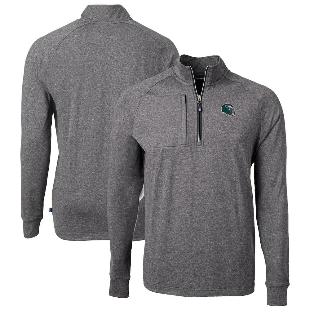 Philadelphia Eagles Cutter & Buck Big & Tall Adapt Eco Raglan Quarter-Zip Jacket - Heather Black Jackets