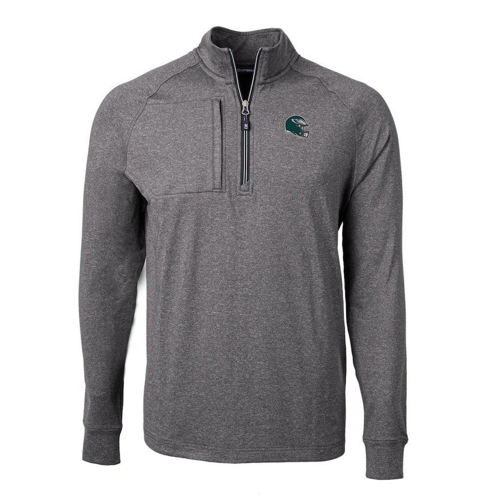 Philadelphia Eagles Cutter & Buck Big & Tall Adapt Eco Raglan Quarter-Zip Jacket - Heather Black Jackets