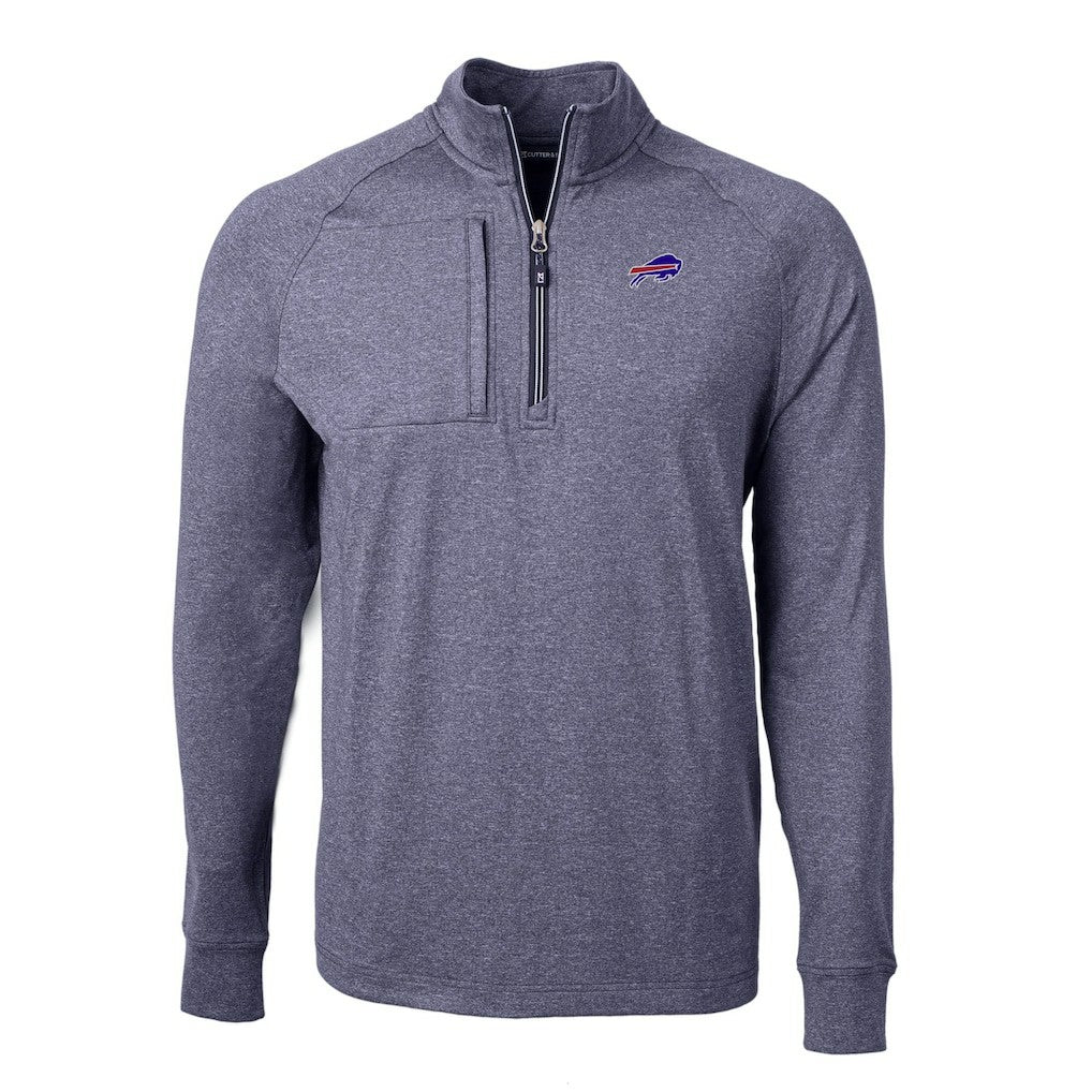 Buffalo Bills Cutter & Buck Big & Tall Adapt Eco Raglan Quarter-Zip Jacket - Heather Navy Jackets