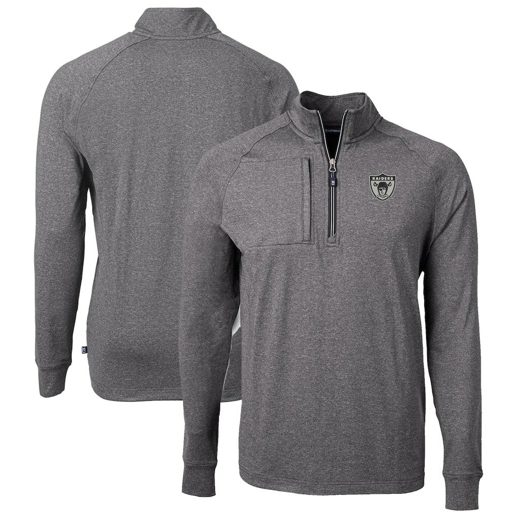 Las Vegas Raiders Cutter & Buck Big & Tall Adapt Eco Raglan Quarter-Zip Jacket - Heather Black Jackets