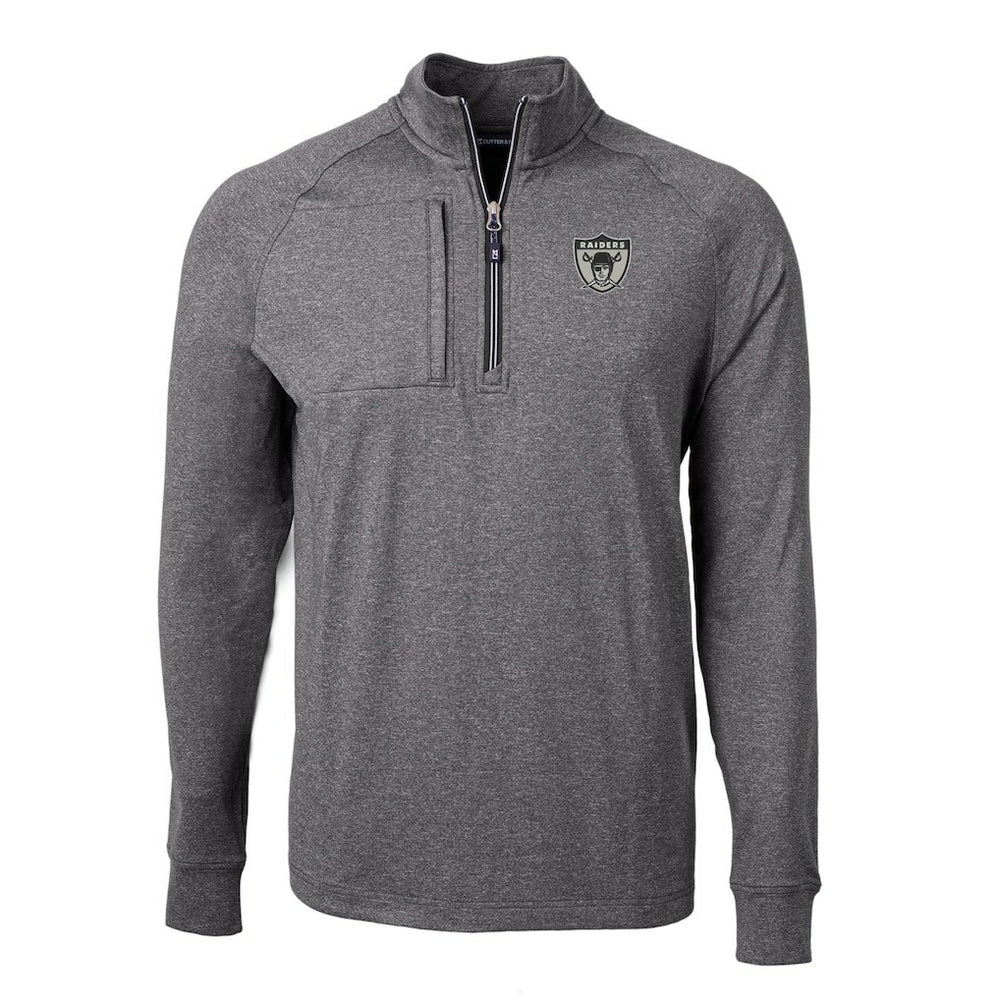 Las Vegas Raiders Cutter & Buck Big & Tall Adapt Eco Raglan Quarter-Zip Jacket - Heather Black Jackets