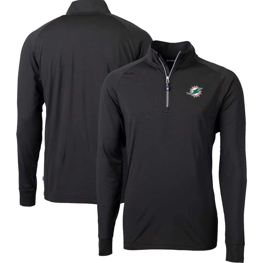 Miami Dolphins Cutter & Buck Big & Tall Adapt Eco DryTec Raglan Quarter-Zip Jacket - Black Jackets