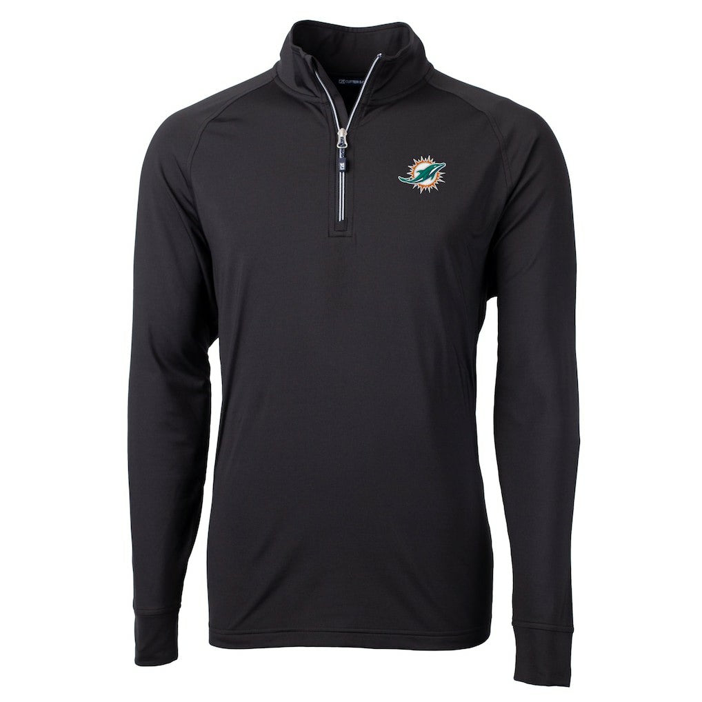 Miami Dolphins Cutter & Buck Big & Tall Adapt Eco DryTec Raglan Quarter-Zip Jacket - Black Jackets