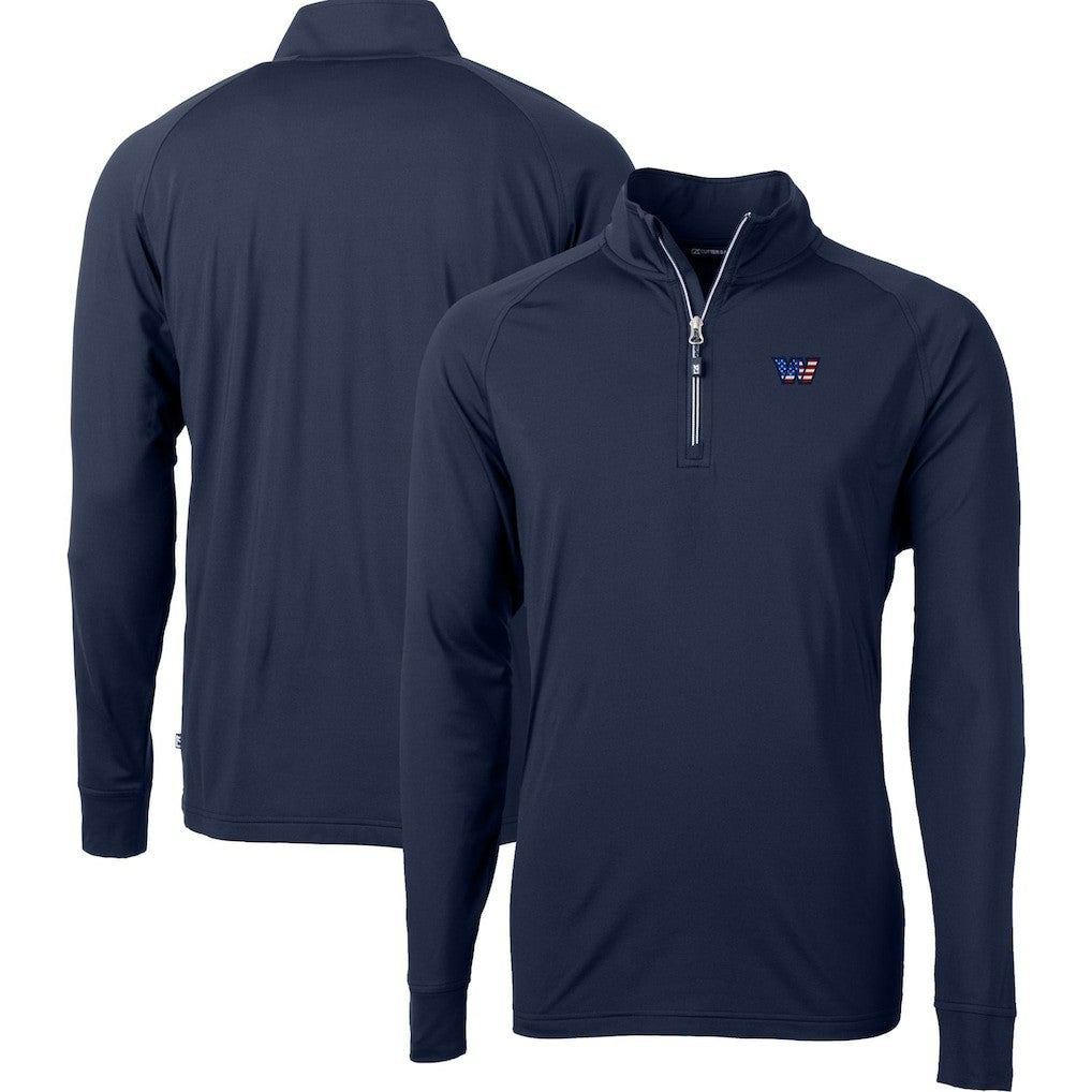 Washington Commanders Cutter & Buck Big & Tall Americana Adapt Eco DryTec Raglan Quarter-Zip Jacket - Navy Jackets