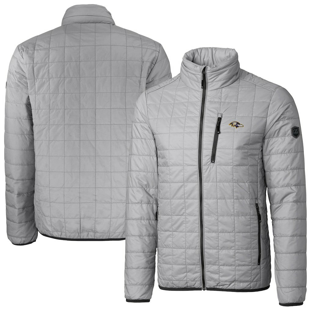 Baltimore Ravens Cutter & Buck Big & Tall Rainier PrimaLoft Eco Insulated Full-Zip Hoodie Puffer Jacket - Gray Hoodies