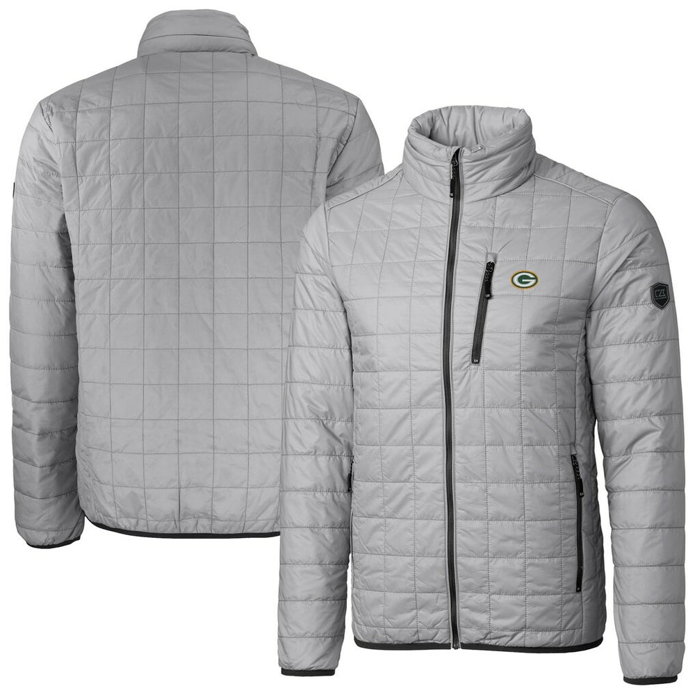 Green Bay Packers Cutter & Buck Big & Tall Rainier PrimaLoft Eco Insulated Full-Zip Hoodie Puffer Jacket - Gray Hoodies