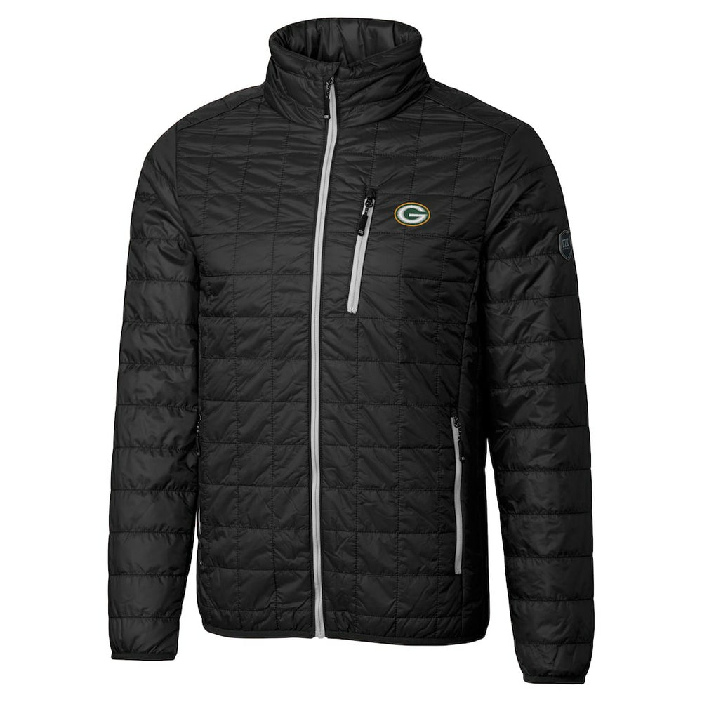 Green Bay Packers Cutter & Buck Big & Tall Rainier PrimaLoft Eco Insulated Full-Zip Hoodie Puffer Jacket - Black Hoodies