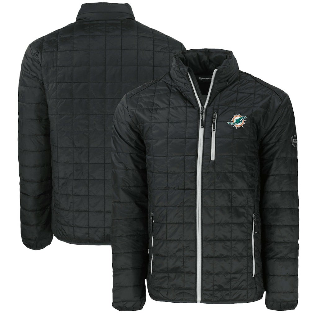 Miami Dolphins Cutter & Buck Big & Tall Rainier PrimaLoft Eco Insulated Full-Zip Puffer Jacket - Black Jackets