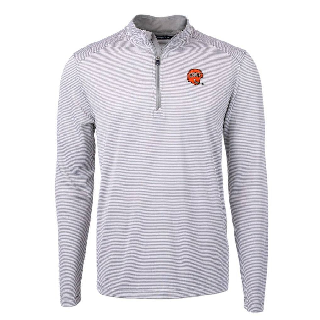 Cincinnati Bengals Cutter & Buck Big & Tall Virtue Eco Pique Micro Stripe Tri-Blend Quarter-Zip Jacket - Gray Jackets