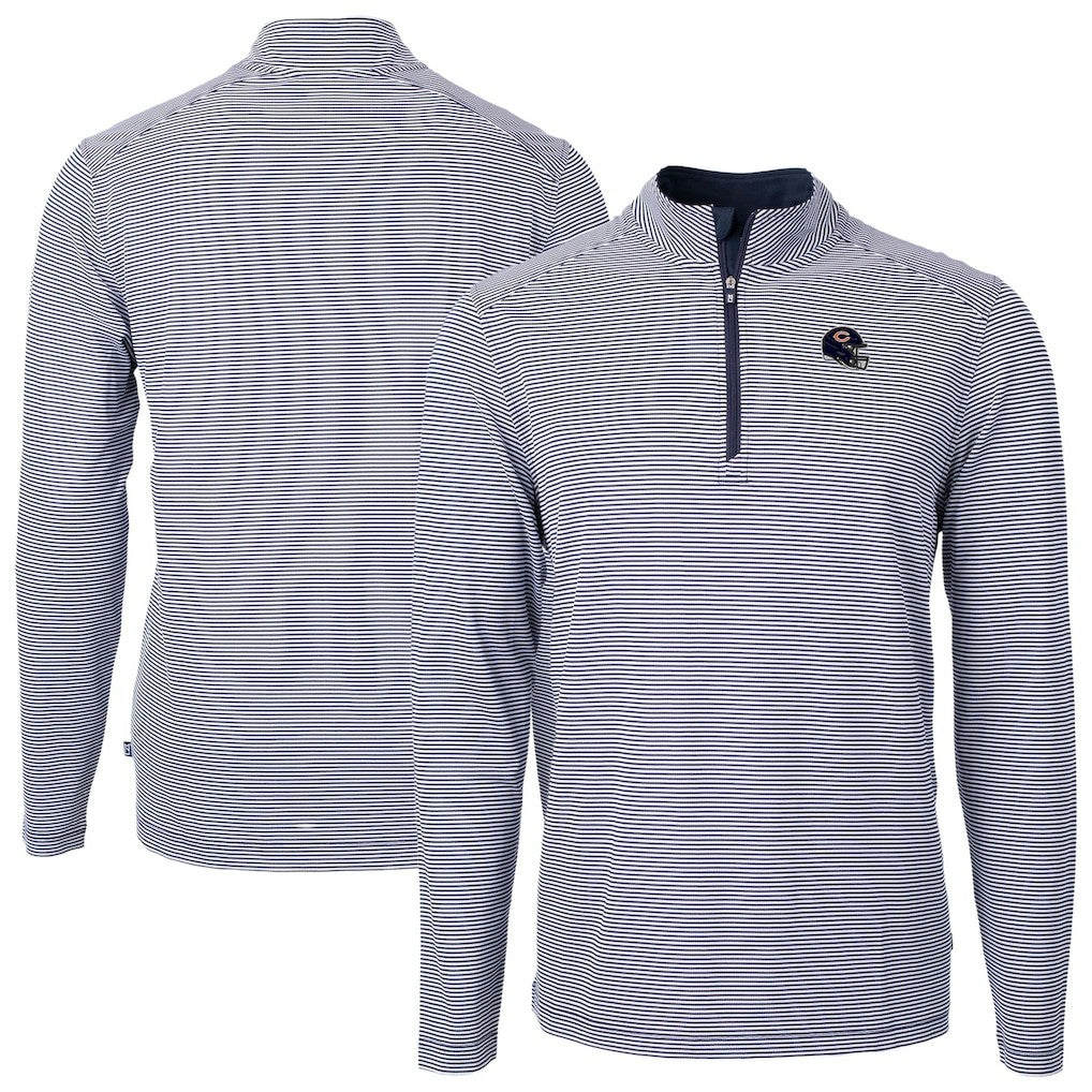 Chicago Bears Cutter & Buck Big & Tall Virtue Eco Pique Micro Stripe Tri-Blend Quarter-Zip Jacket - Navy Jackets