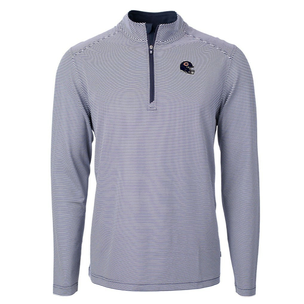 Chicago Bears Cutter & Buck Big & Tall Virtue Eco Pique Micro Stripe Tri-Blend Quarter-Zip Jacket - Navy Jackets