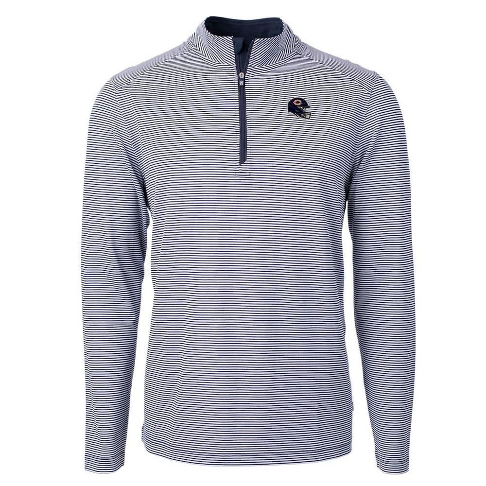 Chicago Bears Cutter & Buck Big & Tall Virtue Eco Pique Micro Stripe Tri-Blend Quarter-Zip Jacket - Navy Jackets