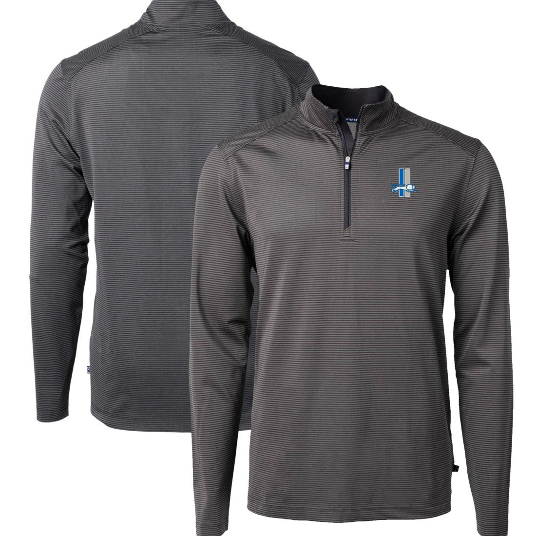 Detroit Lions Cutter & Buck Big & Tall Virtue Eco Pique Micro Stripe Tri-Blend Quarter-Zip Jacket - Black Jackets