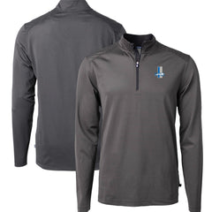 Detroit Lions Cutter & Buck Big & Tall Virtue Eco Pique Micro Stripe Tri-Blend Quarter-Zip Jacket - Black Jackets