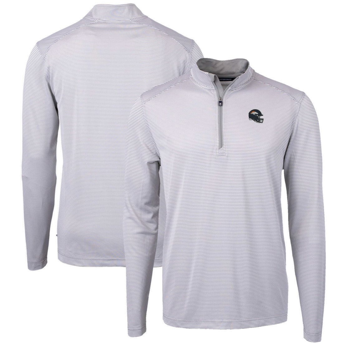 Denver Broncos Cutter & Buck Big & Tall Virtue Eco Pique Micro Stripe Tri-Blend Quarter-Zip Jacket - Gray Jackets