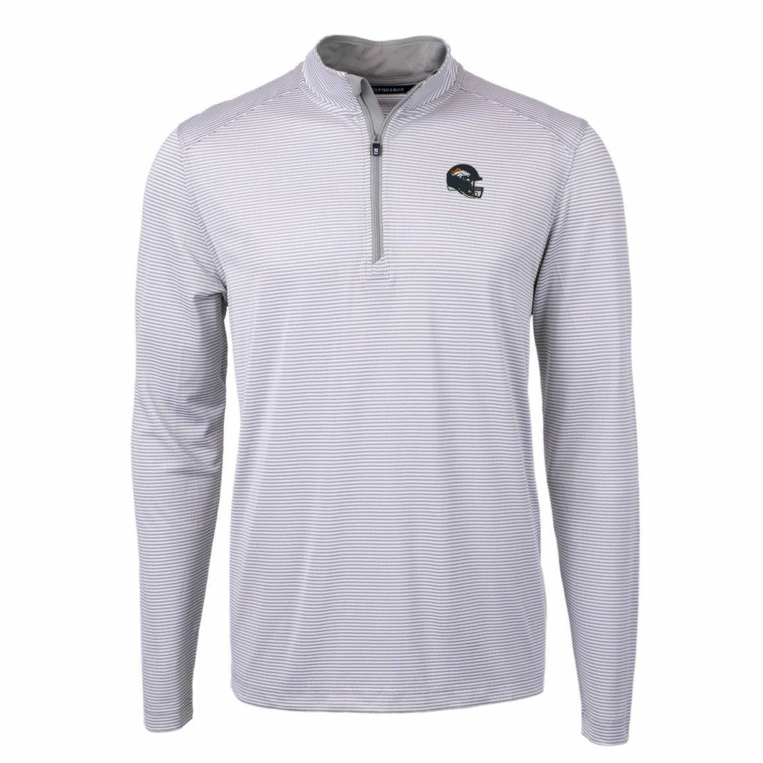 Denver Broncos Cutter & Buck Big & Tall Virtue Eco Pique Micro Stripe Tri-Blend Quarter-Zip Jacket - Gray Jackets
