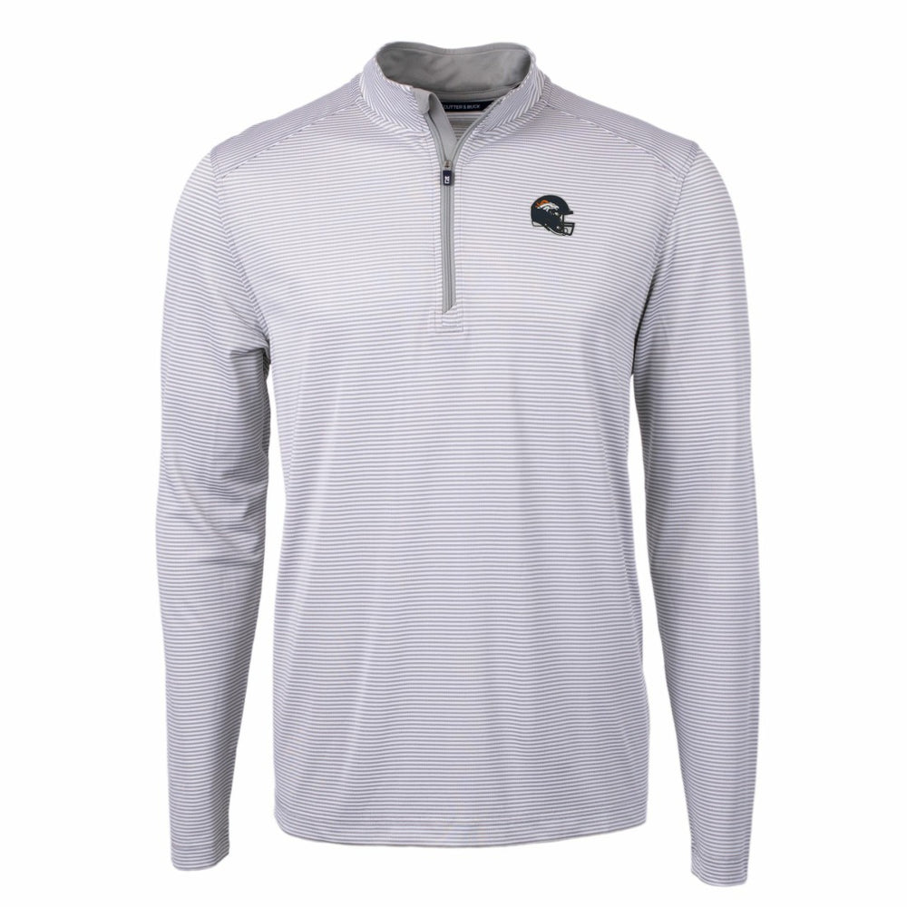 Denver Broncos Cutter & Buck Big & Tall Virtue Eco Pique Micro Stripe Tri-Blend Quarter-Zip Jacket - Gray Jackets