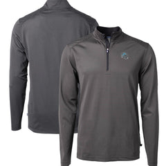 Detroit Lions Cutter & Buck Big & Tall Virtue Eco Pique Micro Stripe Tri-Blend Quarter-Zip Jacket - Black Jackets