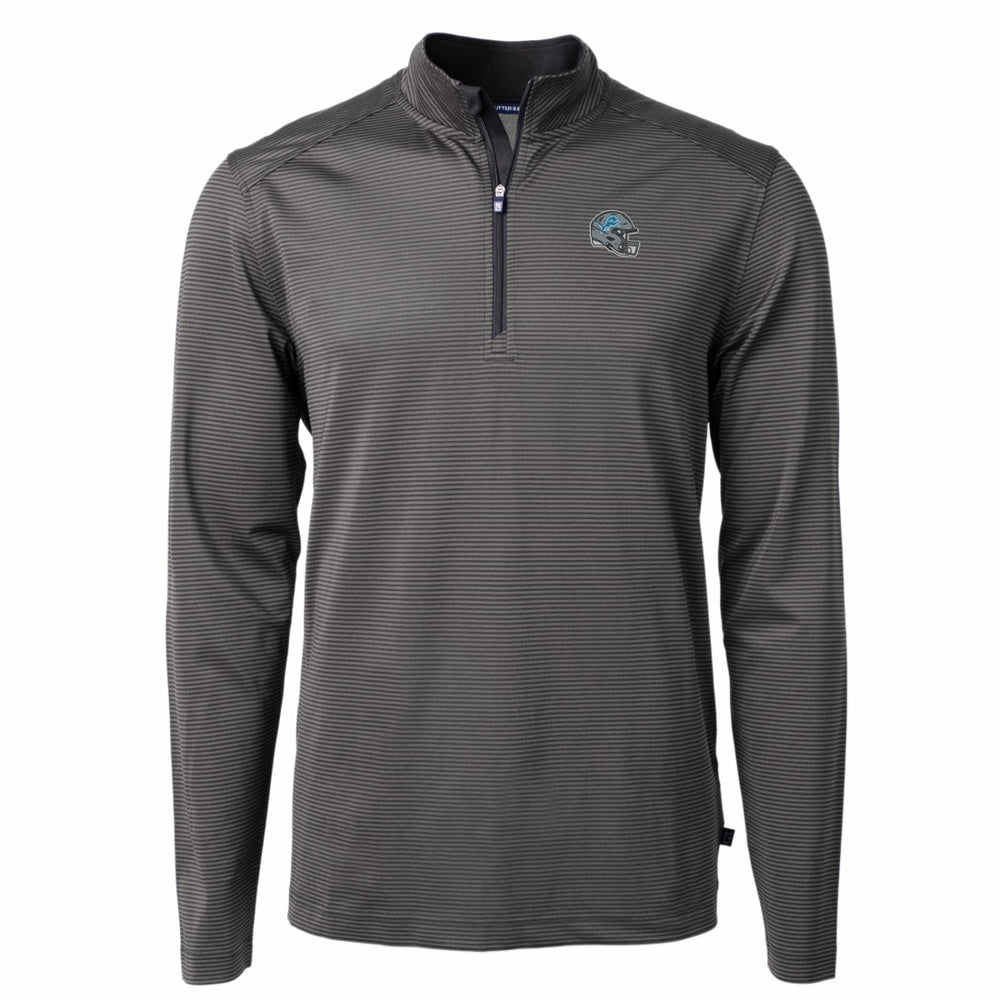 Detroit Lions Cutter & Buck Big & Tall Virtue Eco Pique Micro Stripe Tri-Blend Quarter-Zip Jacket - Black Jackets