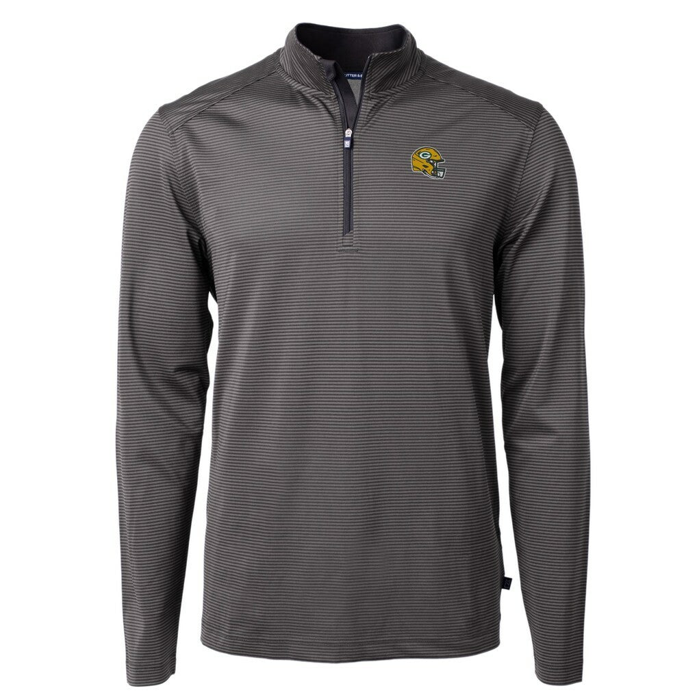 Green Bay Packers Cutter & Buck Big & Tall Virtue Eco Pique Micro Stripe Tri-Blend Quarter-Zip Jacket - Black Jackets
