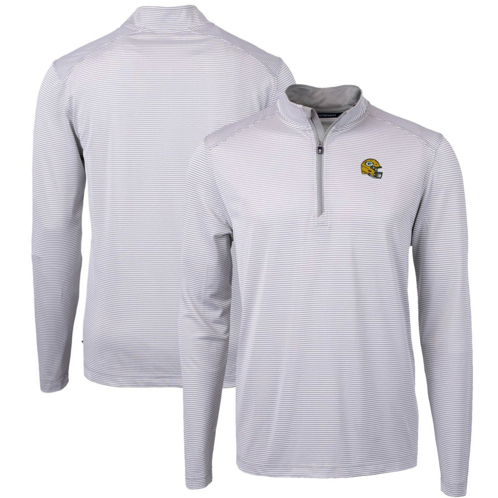 Green Bay Packers Cutter & Buck Big & Tall Virtue Eco Pique Micro Stripe Tri-Blend Quarter-Zip Jacket - Gray Jackets