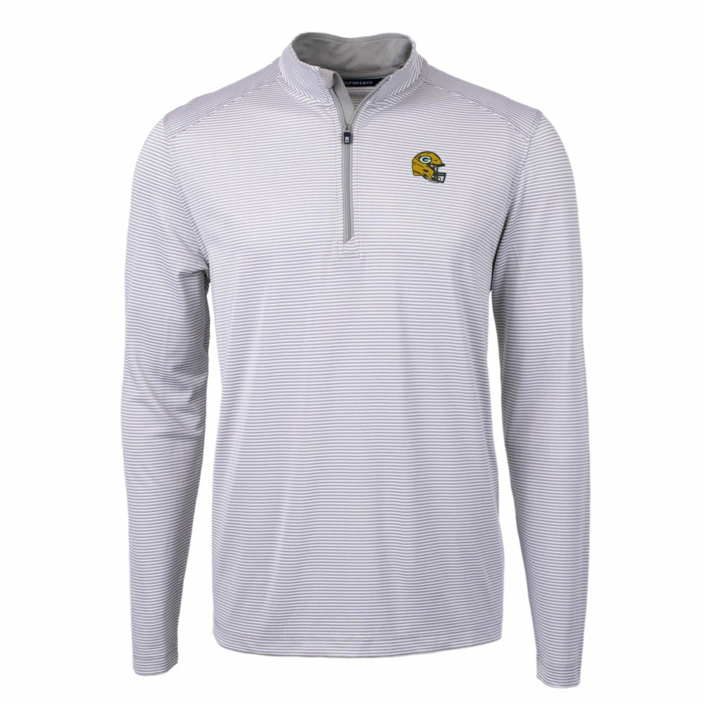 Green Bay Packers Cutter & Buck Big & Tall Virtue Eco Pique Micro Stripe Tri-Blend Quarter-Zip Jacket - Gray Jackets