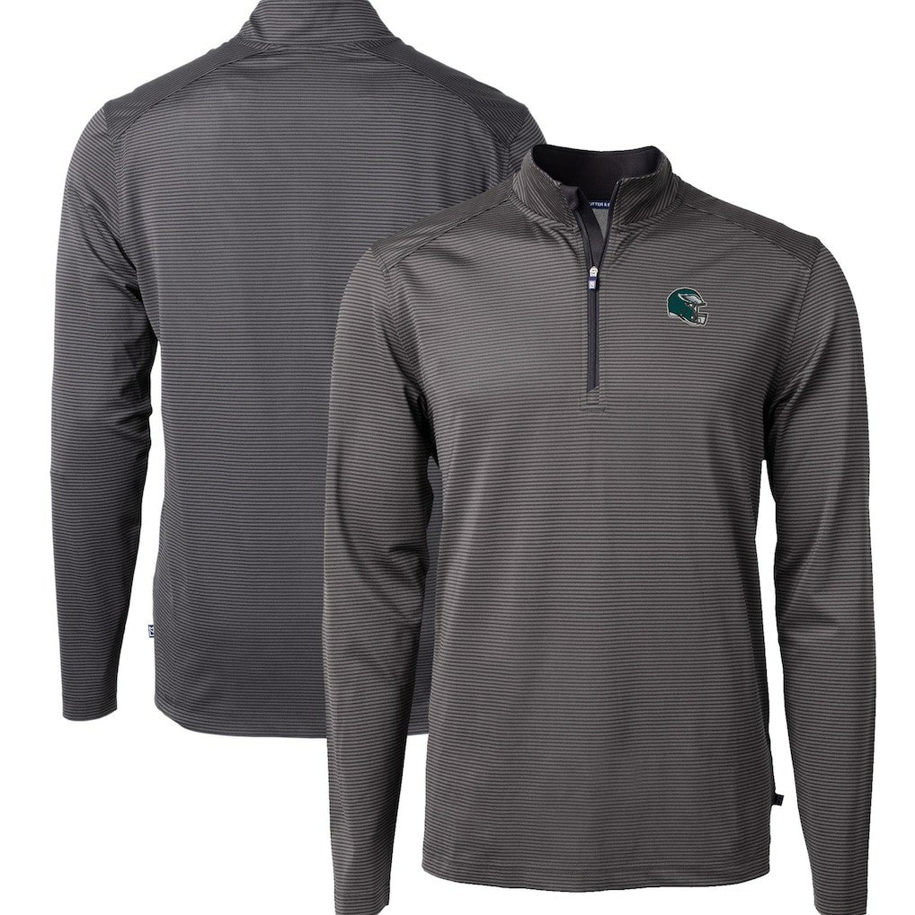 Philadelphia Eagles Cutter & Buck Big & Tall Virtue Eco Pique Micro Stripe Tri-Blend Quarter-Zip Jacket - Black Jackets